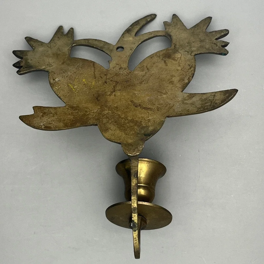 Vtg‎ Solid Brass Double Pineapple Wall Sconce Candle Holder Decor 6.5